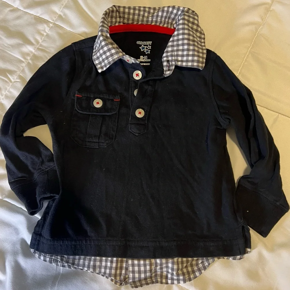 Old navy shirt layered look black and white checkered gingham cotton boys